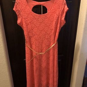 Maternity Coral Belted Dress